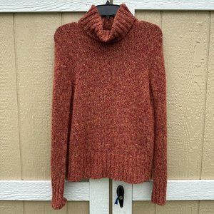 LL Bean Orange Marled Knit Wool Sweater Turtleneck Pullover Women's Size Medium